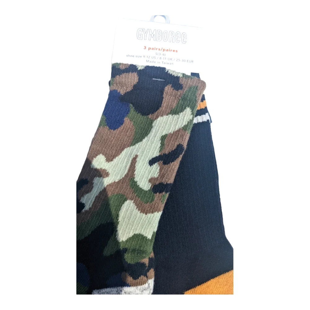Gymboree Boys S 3-6 shoe size 9-12 Camouflage/Stripes Socks (3)